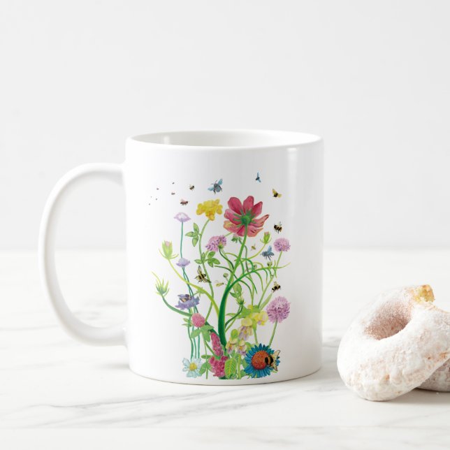 Caneca De Café Flores em Flor para Abelhas Selvagens e Abelhões  (Com Donut)