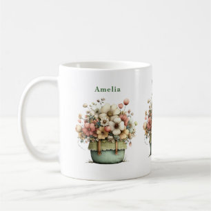 Caneca De Café Flores em um Vaso Aconchegante Shabby Fofo