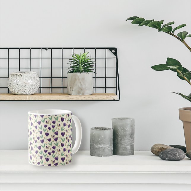 Caneca De Café Flores escandinavas simples e padrão de aves (Criador carregado)