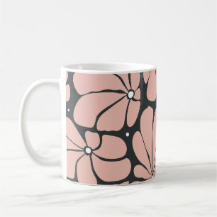 Caneca De Café Flores estilizadas, padrão floral uniforme.