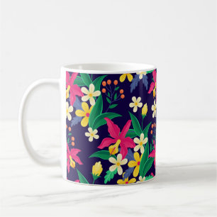 Caneca De Café Flores Exóticas Coloridas Folhas Padrão-23021