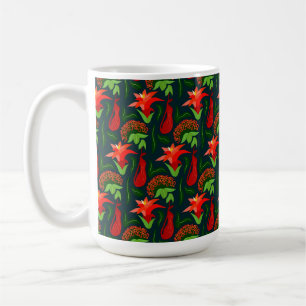 Caneca De Café Flores Exóticas Coloridas Padrão Folhas