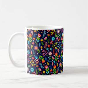 Caneca De Café Flores Exóticas Pintadas à Mão Padrão Folhas-23437