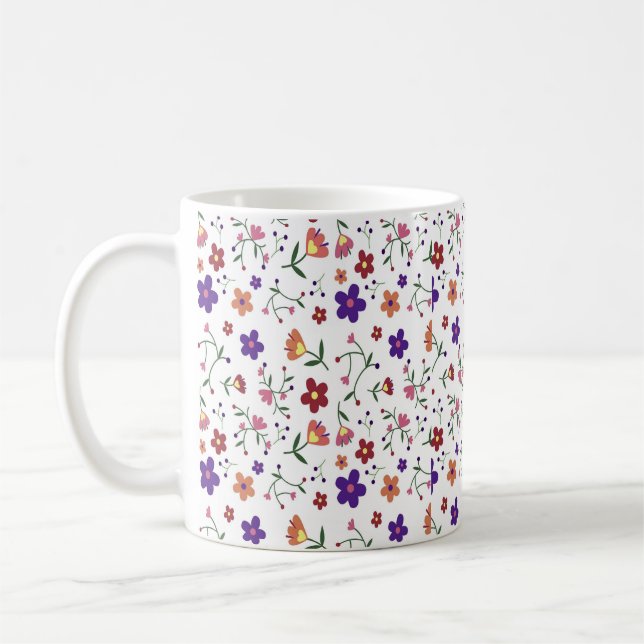 Caneca De Café Flores Florais Aquarela (Esquerda)