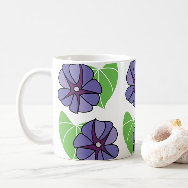 Caneca De Café Flores Florais de Ipoméia Azul (Com Donut)