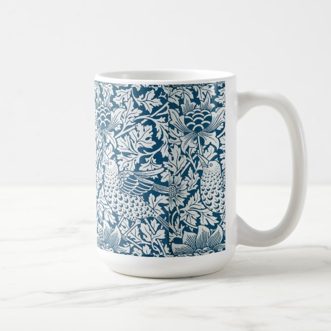 Caneca De Café Flores Florais Deixam Aves Azuis (Direita)