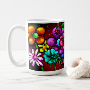 Caneca De Café Flores Florais Estilo Grafite Whimsical Ladybug