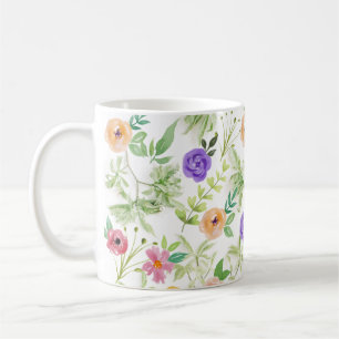 Caneca De Café Flores Florais Rosa Roxo Amarelo