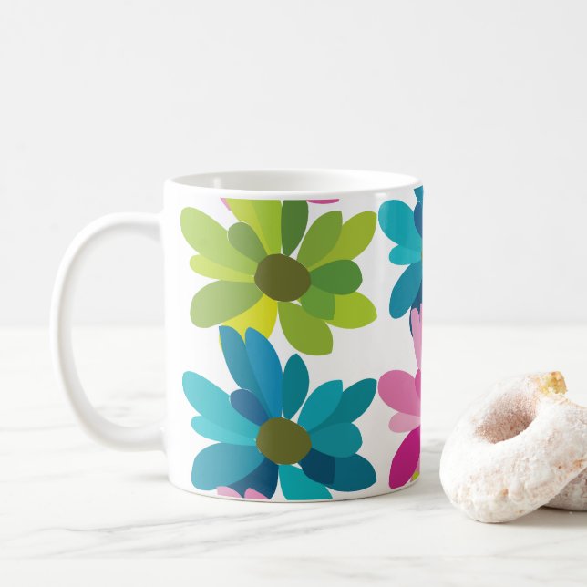 Caneca De Café Flores Flores Coloridas (Com Donut)