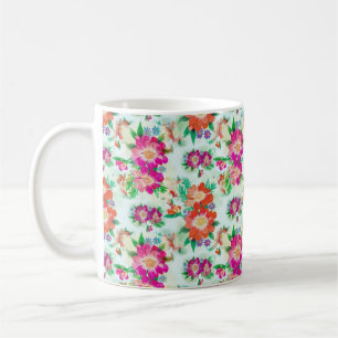 Caneca De Café Flores Flóridas Brilhantes, Rosa e Flores Vermelh
