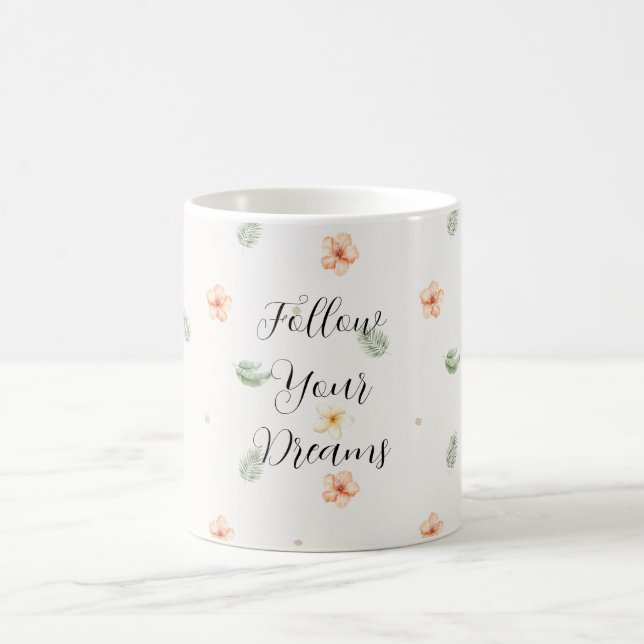 Caneca De Café Flores Folhas de Hibisco Creme de Pêssego Tropical (Centro)