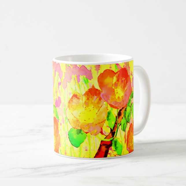 Caneca De Café Flores Folhas Galhos de Rosa Rubiginosa Rosa (Frente Esquerda)