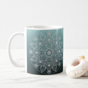 Caneca De Café Flores, Folhas, Palácio Branco, Mandala em Teal