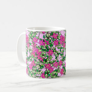 Caneca De Café Flores Fucshia sobre fundo rosa pálido