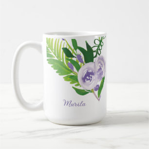 Caneca De Café Flores Hidrôfilas Roxas Aquarela