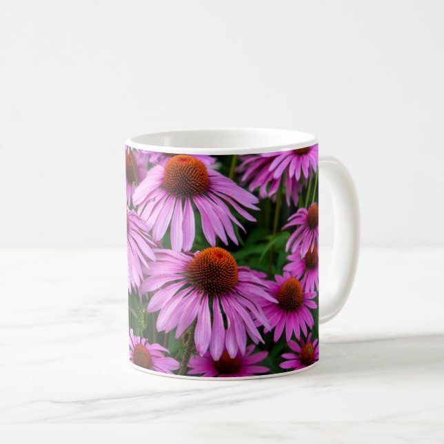 Caneca De Café Flores | Jardim de Coneflower Rosa (Frente Esquerda)