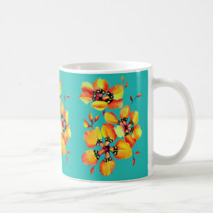 Caneca De Café Flores Laranja Elegantes - Aqua