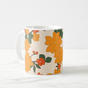 Caneca De Café Flores Laranja, Padrão Floral, Padrão De Flores