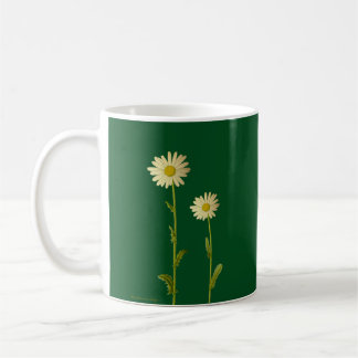 Caneca De Café Flores margaridas em fundo verde - Verão