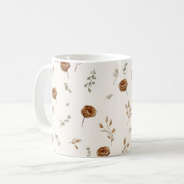 Caneca De Café Flores Marrons Creme (Frente Esquerda)