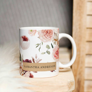 Caneca De Café Flores Modernas de Pastel e Presente Personalizado