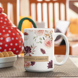 Caneca De Café Flores Modernas de Pastel e Presente Personalizado