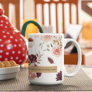 Caneca De Café Flores Modernas de Pastel e Presente Personalizado