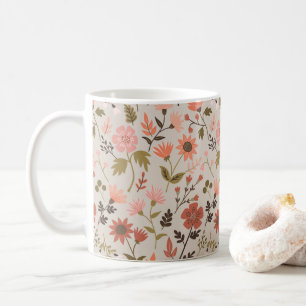Caneca De Café Flores Modernas deixam Dourada cor-de-rosa