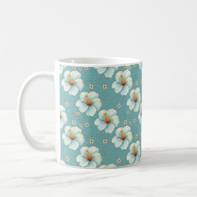 Caneca De Café Flores Modernas do Na moda Branco Elegante (Esquerda)