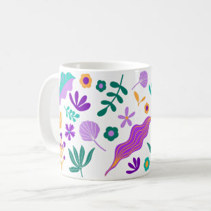 Caneca De Café Flores Modernas e Folhas