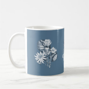 Caneca De Café Flores monocromáticas em azul