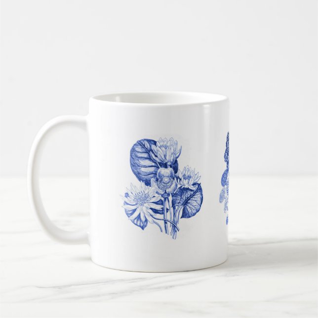 Caneca De Café Flores monocromáticas em azul delft (Esquerda)