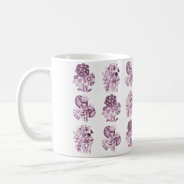 Caneca De Café Flores monocromáticas em burgundy (Esquerda)