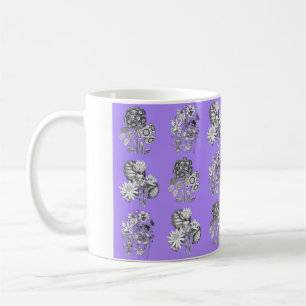 Caneca De Café Flores monocromáticas em fundo lilás
