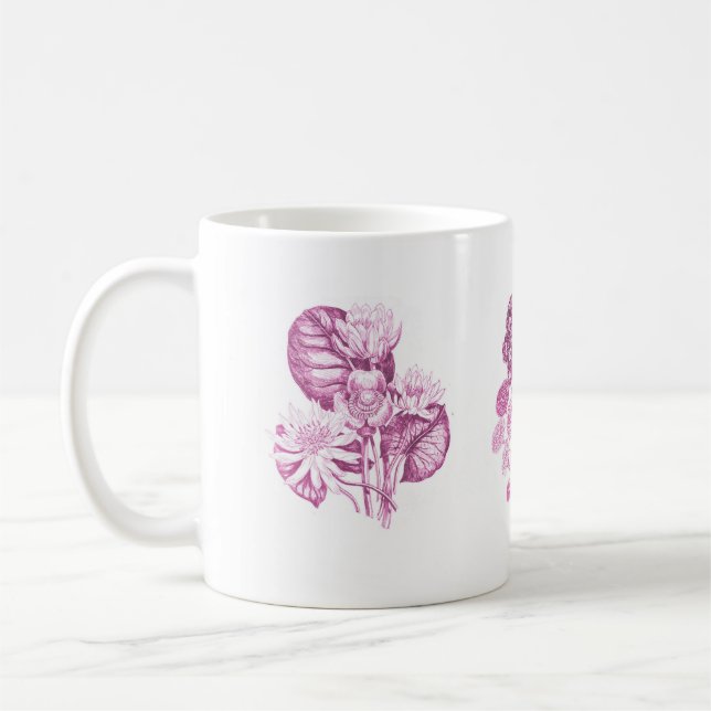 Caneca De Café Flores monocromáticas em rosa (Esquerda)