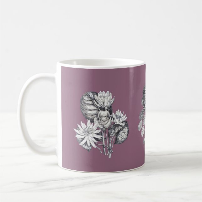 Caneca De Café Flores monocromáticas sobre fundo mauricado (Esquerda)