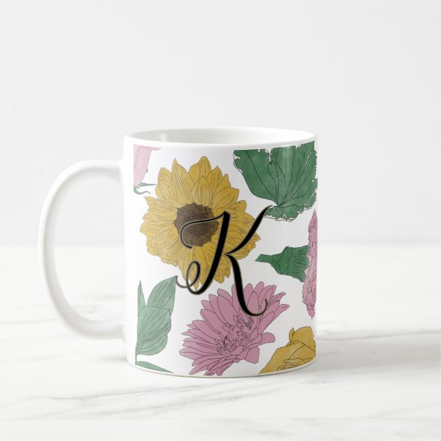 Caneca De Café Flores Monograma Listradas (Esquerda)
