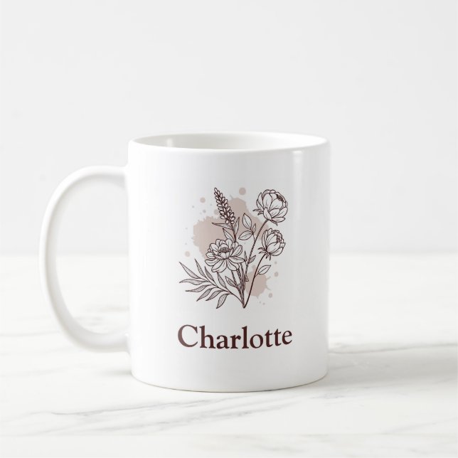 Caneca De Café Flores naturais estéticas Nome castanho-rosado (Esquerda)
