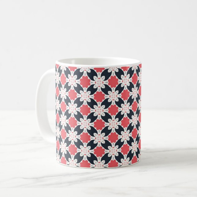 Caneca De Café Flores Negras e Padrões de Flor Rosa (Frente Esquerda)