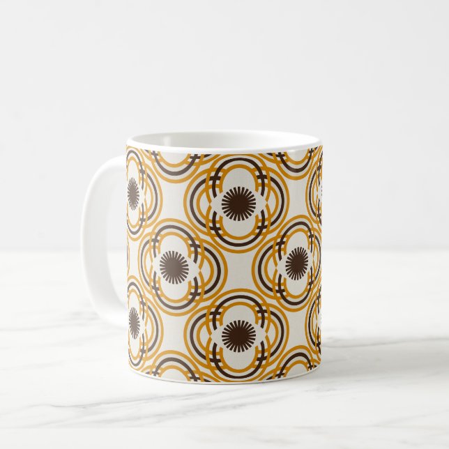 Caneca De Café Flores ou olhos - laranja e castanho (Frente Esquerda)