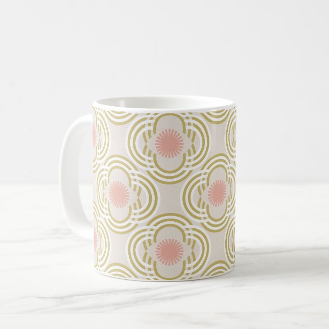 Caneca De Café Flores ou olhos - ouro neutro e rosa (Frente Esquerda)