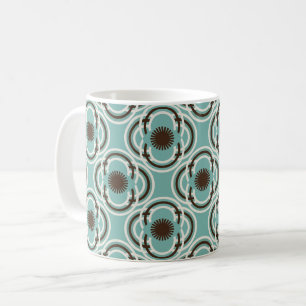 Caneca De Café Flores ou olhos - turquesa e castanho