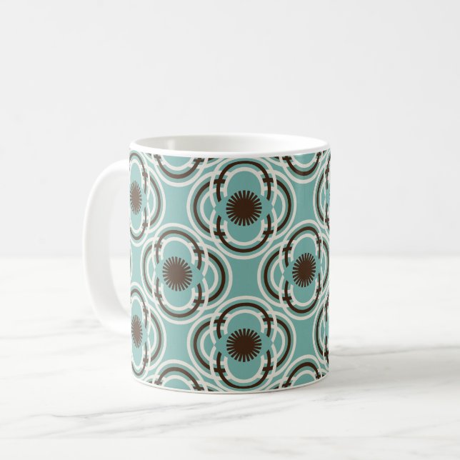 Caneca De Café Flores ou olhos - turquesa e castanho (Frente Esquerda)