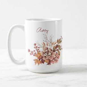 Caneca De Café Flores outono Nome Personalizado de outono Ação de