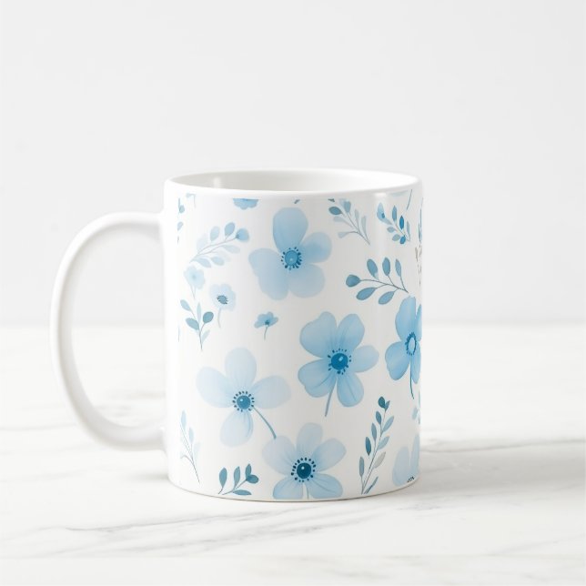 Caneca De Café Flores-padrão Pastel Blue Boho (Esquerda)