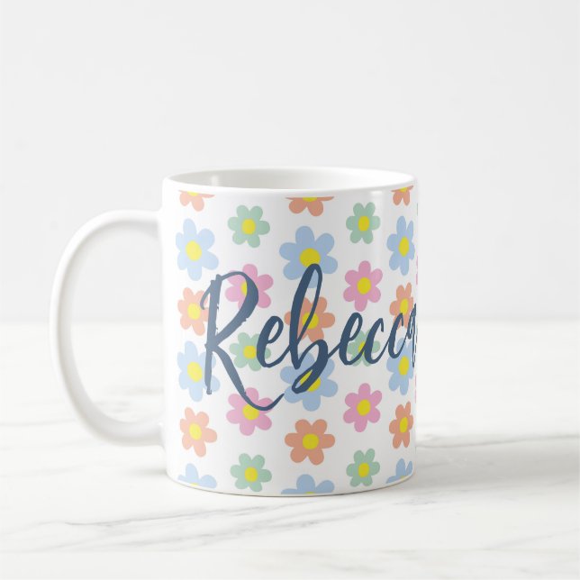 Caneca De Café Flores pastel, cinzentas e cinzentas, design (Esquerda)