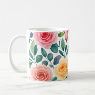 Caneca De Café Flores Pastel Design Floral Botânico Vintage Suave