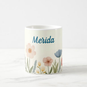 Caneca De Café Flores Pastel Rosa e Azul