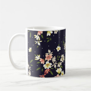 Caneca De Café flores pequenas, cor-de-rosa, amarelas e castanhas