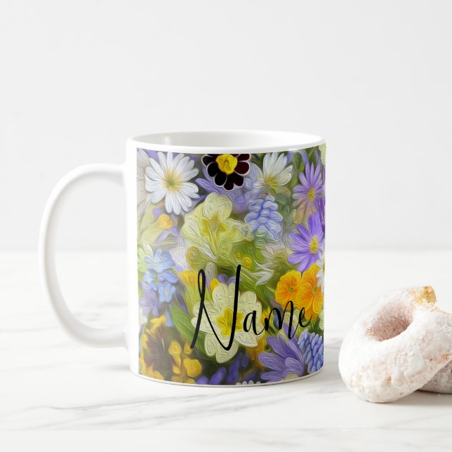 Caneca De Café Flores Personalizadas Design de Café de Borboleta (Com Donut)